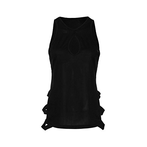 Nevera Women's Sexy Solid V-Neck Blouse Hollow Out Keyhole Cut Out Tank Top Camis (S, Black)