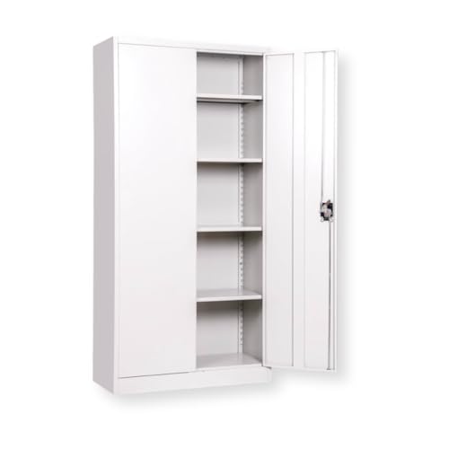 EKE Locker Metalico Gabinete Metalico Tipo Closet para Oficina Hogar Organizador Resguardo de Documtentos Armario de Almacenamiento con Puertas Entrepaños Ajustables Papeleria Hogar (Gris)