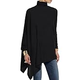 Women’s Turtleneck Batwing Sleeve Tops Irregular Hem Loose Fit Artistic Printed Casual Blouses Abstract Designs
