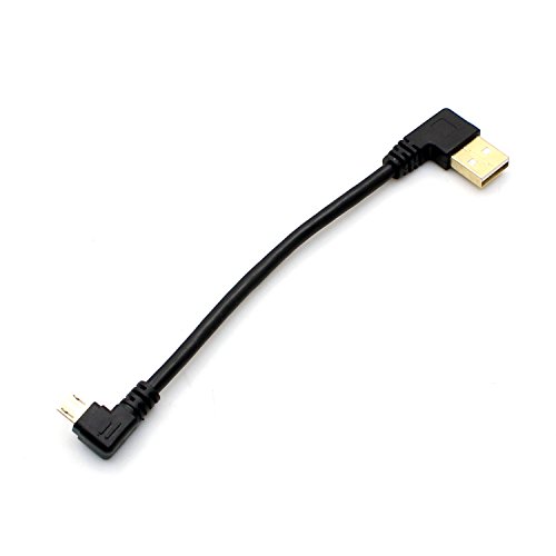 Micro USB Cable - Rerii Golden Plated 15cm Length Micro-B Male Right Angle USB cable, Sync & Charging Micro USB Cable