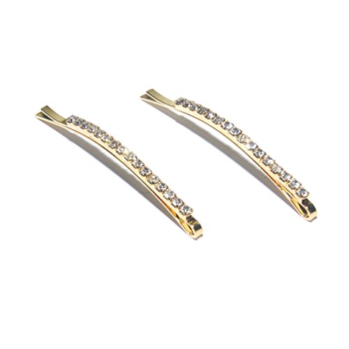 Luxxii - 1 Row Clear Rhinestone Crystal Hair Barrette Clip Hair Pin (Pack 2) (Gold Tone, 2 Count) - Thumbnail 3