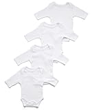 Leveret 4-pack Solid White Long Sleeve Bodysuit 100% Cotton (0-24 Months)