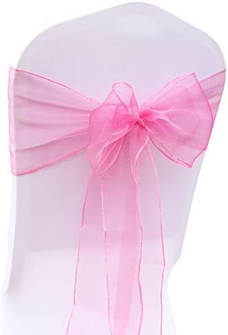 Covering All Occasions 10pcs of Organza Chair Sashes, Fuller Wider Sash, Chair Cover Bows for Wedding Party Events Birthday Décor (Pink)