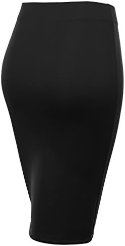 J.TOMSON Women's Elastic Waist Band Scuba Stretchy Midi Pencil Skirt