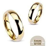 4MM Stainless Steel Yellow Gold Plated High Polished Comfort Fit Traditional Dome Wedding Ring -Crazy2Shop