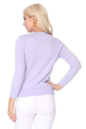 YEMAK Women's 3/4 Sleeve Crewneck Button Down Knit Cardigan Sweater CO079-BYL-L Baby Yellow - Thumbnail 4