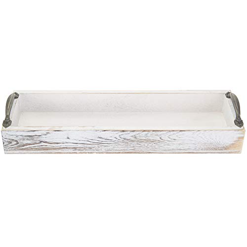 MyGift Whitewashed Wooden Decorative Tray with Vintage Handles, Narrow