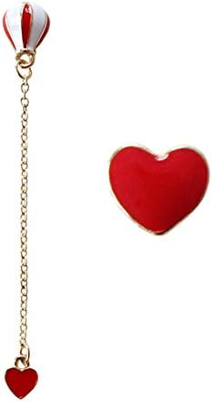 18K Gold Plated asymmetric Red heart hot air balloon Women Long Tassel dangle Stud Earrings