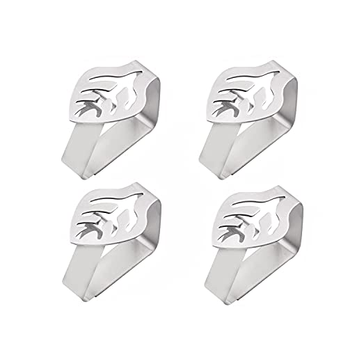 Alnicov 4 Pcs Stainless Steel Thickened Strong Cloth Clips Adjustable Home Wedding Party Picnic Table Cloth Holder Clamps for Outdoor and Indoor(Leaf Shape)