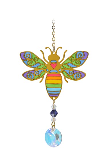 Wild Things Gifts Glass Crystal Dreams Suncatcher - Rainbow Bee - Hanging Crystal Ornament With Gold Details - Rainbow Effect
