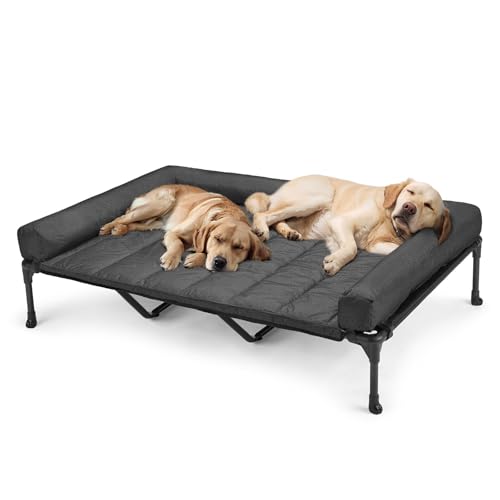 Veehoo Elevated Dog Bed, Lifted Dog Ded Add Waterproof Removable Pillow-Top Mat, Raised Pet Cot with Breathable Mesh, No-Slip Feet, Bolster Dog Cot Bed for Indoor & Outdoor, 150 x 95 cm, Black