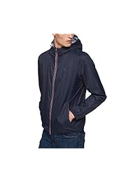 Tommy Hilfiger Chamarra activa para lluvia con cremallera tricolor para hombre