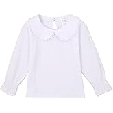 MODNTOGA Kids Baby Girl Long Sleeve Collar Shirt Toddler White Blouse Puff Short Sleeve T-Shirt Solid Color Basic Top Bottom