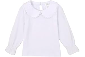 MODNTOGA Kids Baby Girl Long Sleeve Collar Shirt Toddler White Blouse Puff Short Sleeve T-Shirt Solid Color Basic Top Bottom