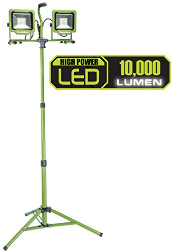 PowerSmith PWL2100TS 10,000 Lumen LED Dual Head Work Light with Adjustable Metal Telescoping Stand, Green