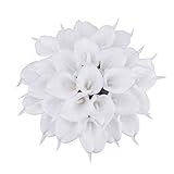 Bomarolan Calla Lily Artificial Flowers Real Touch Bridal Wedding Bouquet Latexs for Birthday Party Home Décor Pack of 24 (White)