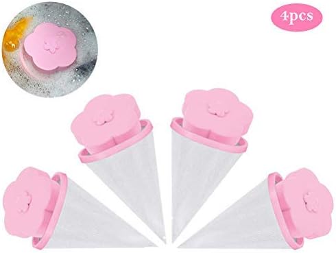 Hair Filter Net Pouch 4Pcs Reusable Washing Machine Floating Lint Mesh Bag Hair Filter Net Pouch Washer Hair Catcher Washing Machine Filter Bag Pink