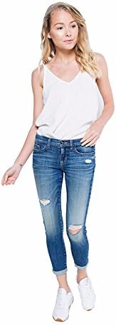 Sneak peak Women's Junior Low Rise Skinny Cuffed Hem Lightly Distressed Sexy Boyfriend Jeans SP-P9579M (5, Medium Denim)