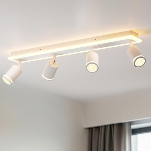 LVWIT Ceiling Lamp with 4 Rotating Spotlights, Adjustable White LED Interior Lamp, Modern GU10 Ceiling Light, Round Ceiling Lamps for Bedroom, Hallway, Kitchen, Dining Room (No Bulb)