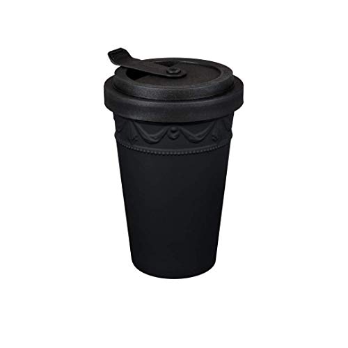 KPM Berlin KURLAND To-Go Becher - Porzellan-Becher, Kaffeebecher mit Deckel, Teebecher 0,35l, Handmade in Berlin, im Geschenkkarton, 13 cm, Schwarz matt