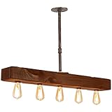 Farmhouse Lighting Distressed Wood Beam Rustic Chandelier Light Fixture - Recessed Wooden Beam Ceiling Light Fixture (5 Light) - Great for Kitchen Island Lighting, Bar, Industrial, Billiard, and Foyer