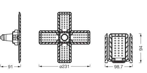 OSRAM Highbay Blade Deckenlampe in Schwarz, Kunststoff, mit verstellbaren Lichtflügeln, bietet 23 W bzw. 2350 lm in Neutralweiß mit 4000 K, E27 Schraubgewinde, 231 mm Durchmesser, IP20 9