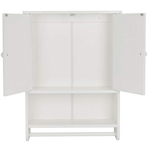 Wall Cabinet, Cottage Collection Wall Cabinet Medicine Cabinet Wooden Hanging Kitchen Bathroom Storage Cabinet Organizer with Double Doors, White - Thumbnail 2
