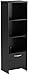 South Shore Narrow 3-Shelf Storage Bookcase with Door, Black, Pure