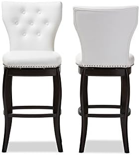 Amazon Com Baxton Studio Leonice Faux Leather Upholstered Button Tufted Swivel Barstool 29 White Furniture Decor
