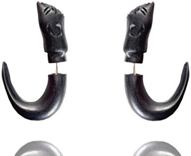 African Tribal Organic Wood Handmade Black Boho Fake Guage Wooden Earring WER457A