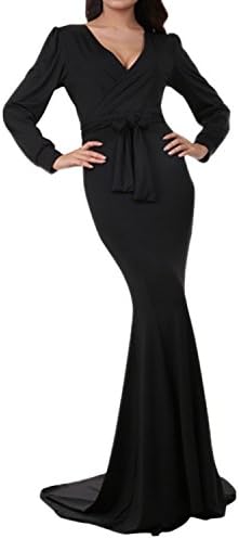 Dramaticbuying Women's Evening Gown Deep V-neck Floor Length Mermaid Formal Dress, Black, TagsizeL=USsize2-4
