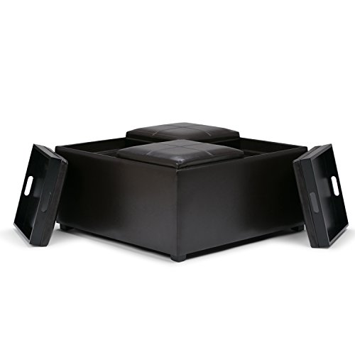 Simpli Home F-07 Avalon 35 inch Wide Contemporary Square Coffee Table Storage Ottoman in Tanners Brown Faux Leather - Thumbnail 2