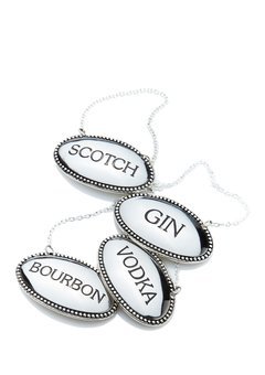 Godinger oval liquor labels, silverplate
