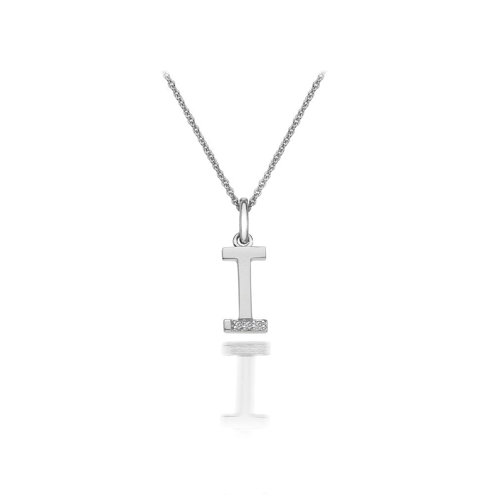 Hot Diamonds Round Diamond and Micro Letter I 925 Sterling Silver Pendant with 46 cm Curb Chain — image 1