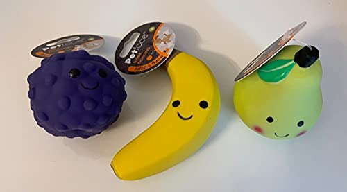 Surrey Feed Latex Squeaky Dog Toys Variety Pack - Fruit Design SMALL (Blackberry/Banana/Pear)