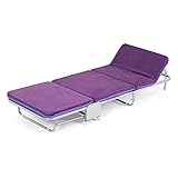 QTT Folding Guest Single Beds with Mattresses Foldable Lounge Chair with Adjustable Backrest and Free Pillow (Purple)