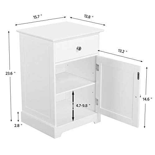 YAHEETECH Nightstand End Table with One Drawer and One Door, Wooden Accent Table Sofa Bed Side Storage Cabinet White
