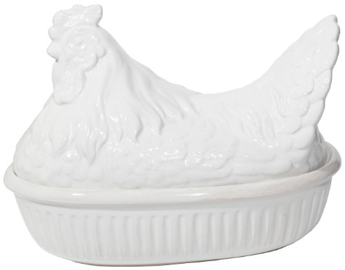 White Stoneware Pottery Hen Casserole Large 12