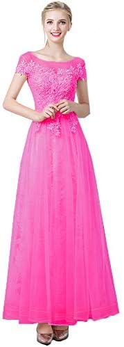 Onlybridal Short Sleeves Long Prom Dresses Tulle Lace Beaded Formal Evening Party Gowns