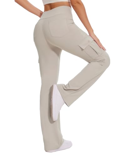 Casei Women's Fleece Lined Pants Cargo Flare Yoga Legging with 6 Pockets at Amazon