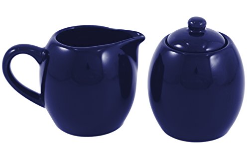Royal Blue Ceramic Creamer and Sugar Service Set with Lid