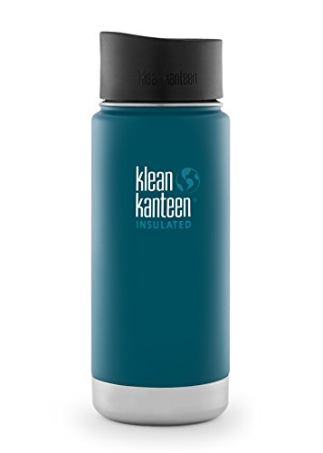 Klean Kanteen Wide Mouth Insulated Water Bottle with Cafe Cap - 16 Ounce Neptune Blue