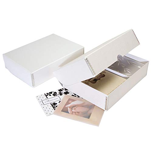 Lineco Archival White Faux Leather Greeting Card Holly Embossing, Clamshell Storage Box. Includes Divider for Cards up to 6″ x 8.5″ Size. Preserve Birthday/Holiday Cards Greeting Box.
