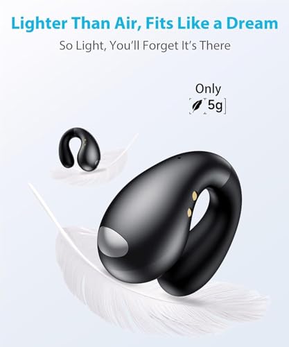 Boytond Ultra Open Ear Earbuds - Ergonomic Clip-On Earbuds, Small Bone Conduction Over-The-Ear Headphones with Waterproof Design, Perfect Running Headphones for Sports and Fitness, Onyx Black