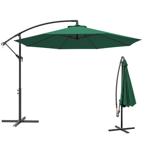 Outsunny 10' Deluxe Patio Umbrella, Outdoor Market Parasol, Banana Hanging Offset Sunshade with Crank, Cross Base