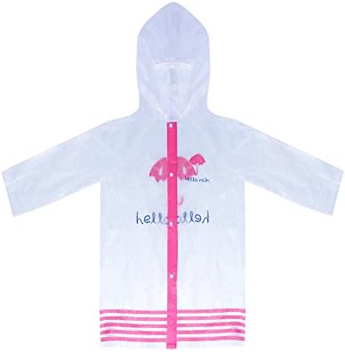 ZDHGLOBAL ZDH Children Rain Jacket Portable Poncho and Kids Raincoat With Hoods and Sleeves-Pink-White-S