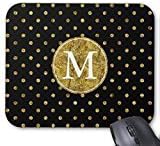 Chic Gold Glam And Black Dots Monogram Mouse Pad
