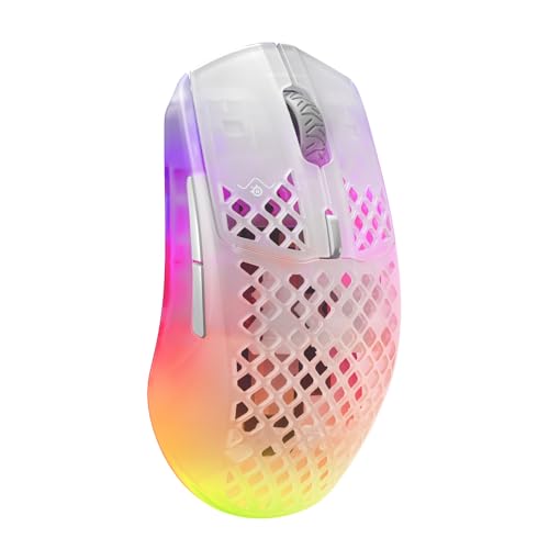 SteelSeries Aerox 3 Wireless - RGB Gaming Maus mit Öffnungen in der Oberfläche - Federleichtes, wasserabweisendes Design - Optischer TrueMove Air-Sensor mit 18.000 DPI - Ghost