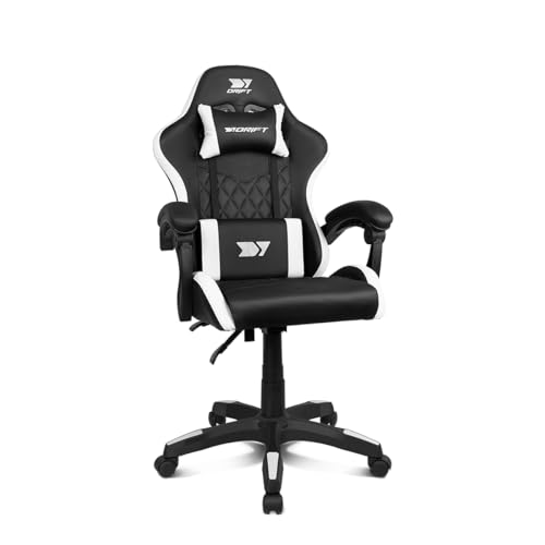DR35 - Chaise Professionnelle, Similicuir, Accoudoirs rembourrés, Piston Classe 3, Base en Nylon renforcé, Siège inclinable, Hauteur réglable, Coussin Lombaire/Cervical, Noir/Blanc