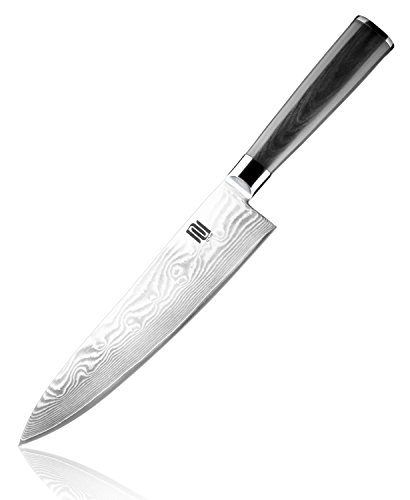 Chef Knife 8 Inch Japanese VG10 Gyuto High Carbon Super Steel 33 Layer Damascus - Best Full Tang Professional Chefs Knives with Ergonomic Handle and Gift Box - Super Edge Retention by nu Cutlery